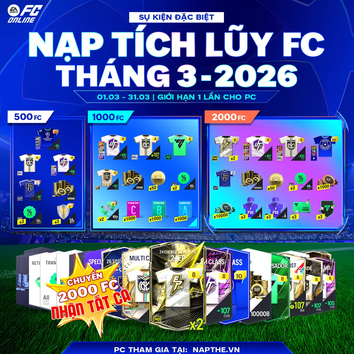 [Nạp Tích Lũy FC tháng 03]: Săn Ngay Dàn Siêu Sao 25UCL, 26TOTY-N Cùng Bom Tấn 24EP Mạ Vàng Ngay Hôm Nay!